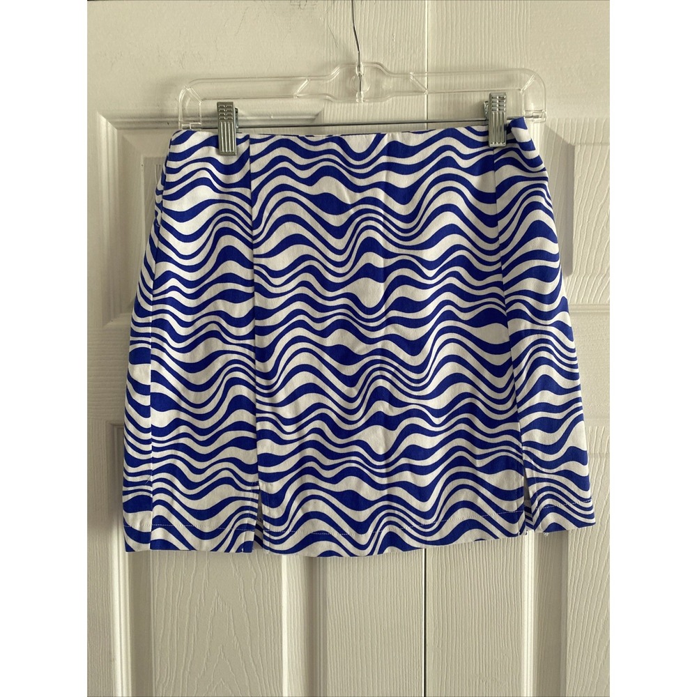 Love On A Hanger Psychedelic Wavy Swirl Mini Skirt Womens Size 7 Blue Retro Y2K